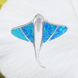 New Silver Opal Large Sting Ray Pendant Necklace